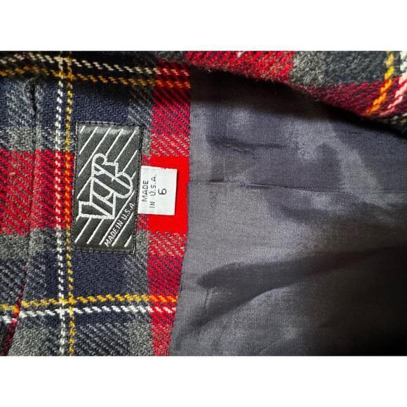 1990s Vintage KGR Red & Black Plaid Wool Blazer Retro Gold Buttons Small Medium - Picture 4 of 6